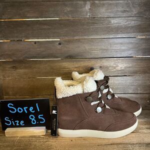 New Womens Sorel Out N About Cozy Wedge Brown Suede Ankle Boots Booties Size 8.5
